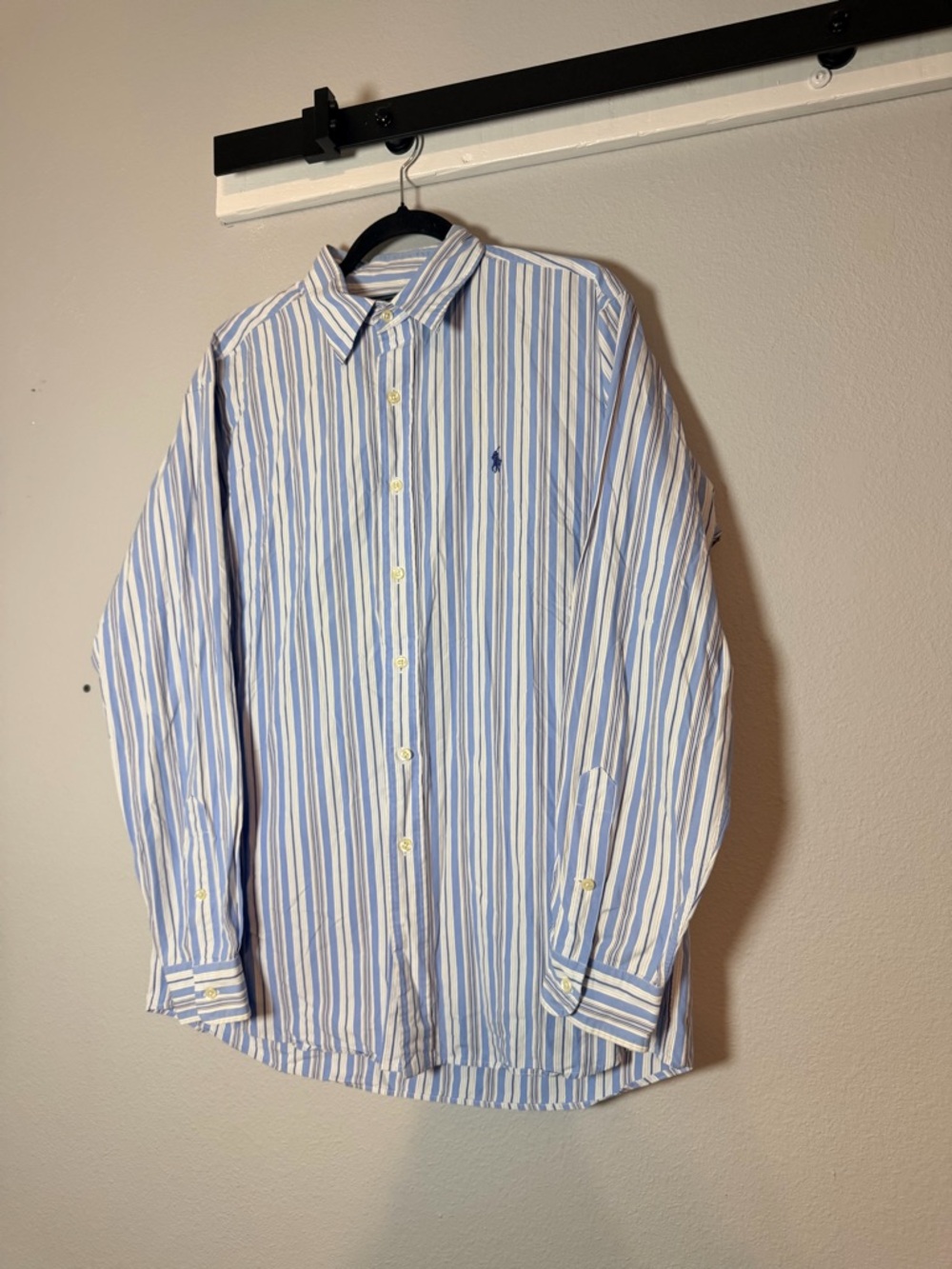 Polo by Ralph Lauren Lowell Sport Button Up Shirt Size Large Blue Cream Striped - Picture 2 of 7
